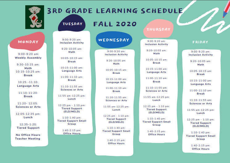 Block Schedule 3rd Grade Plummer Elementary