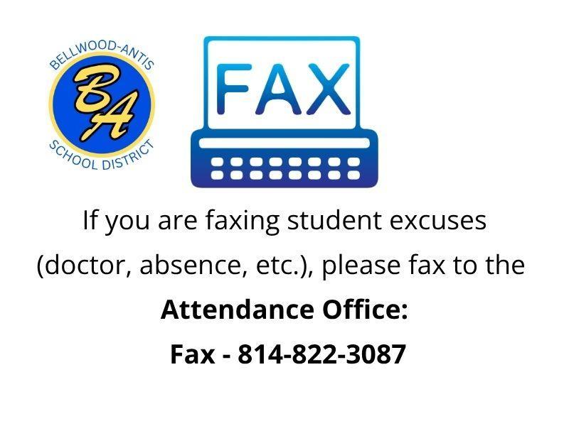 Fax information for student excuses at Bellwood-Antis School District.