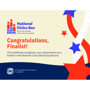 Matthew Nehre's award certificate