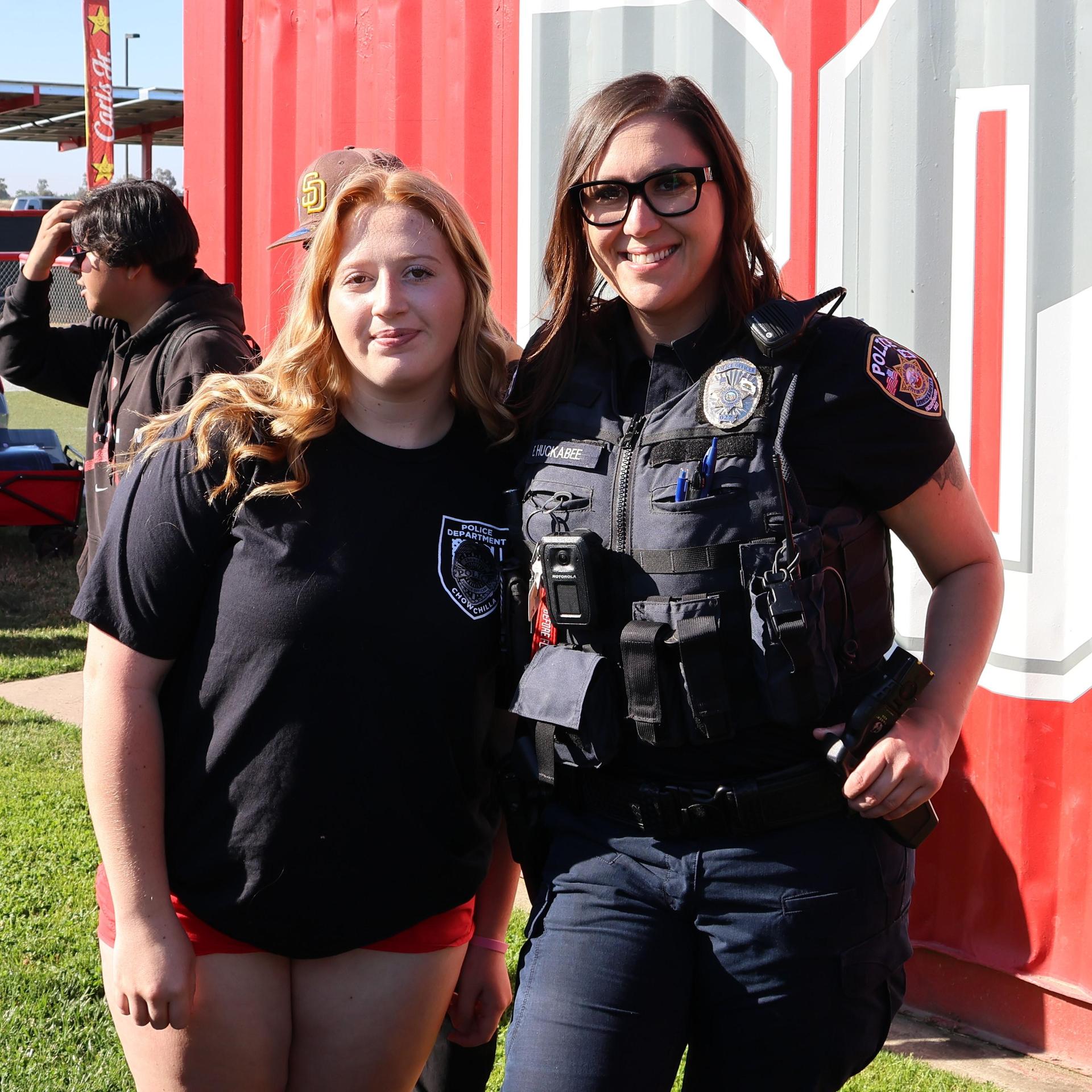 Chowchilla police officers talking to students