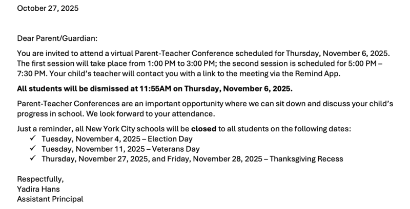 Parent Teacher Conferences