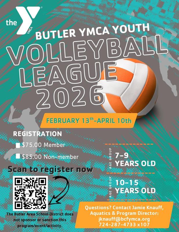 flyer for Butler YMCA about volleyball league