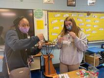 Students working on Christmas door decorations