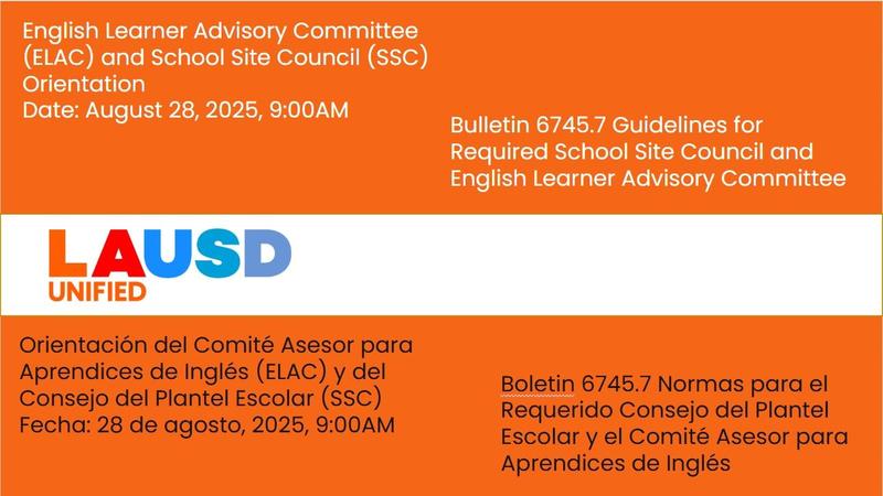Parent Orientation for SSC and ELAC