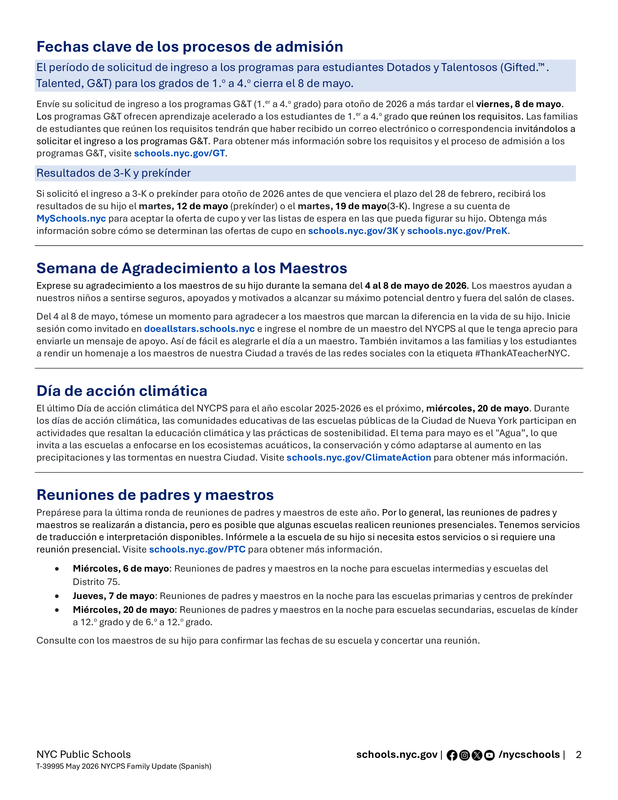 News from NYC Public Schools (Spanish)