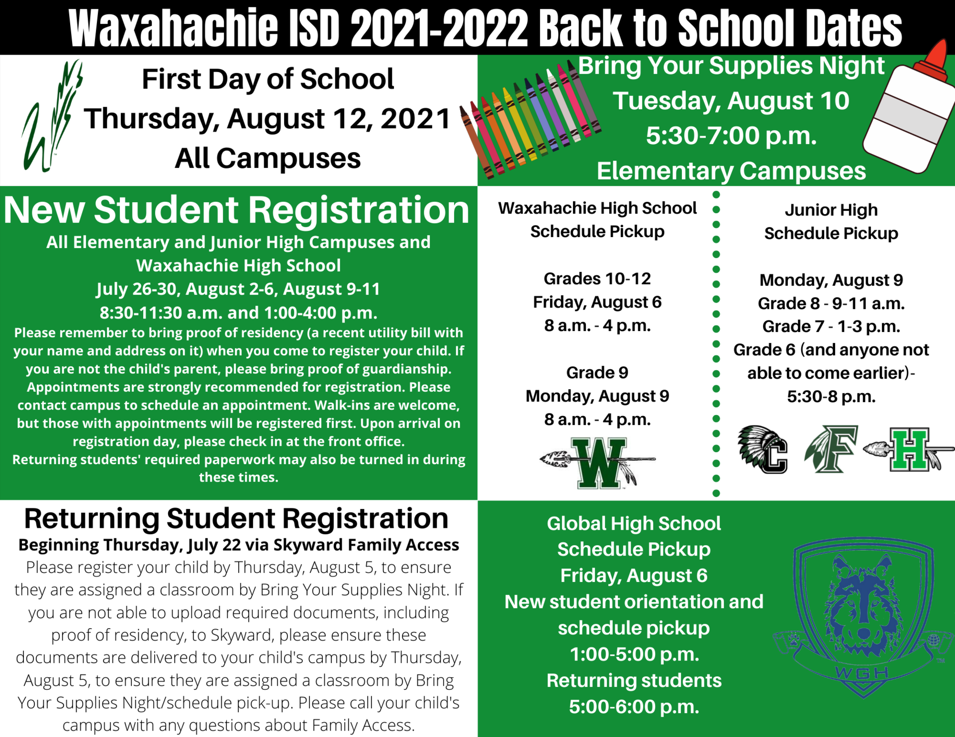 graphic with back to school dates