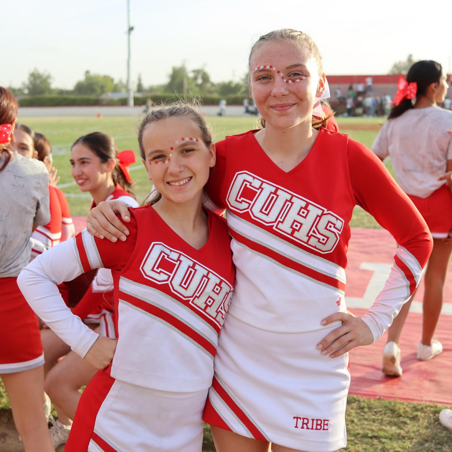 junior varsity cheerleaders in action at the Riverdale game