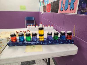 A menorah made with colored jars