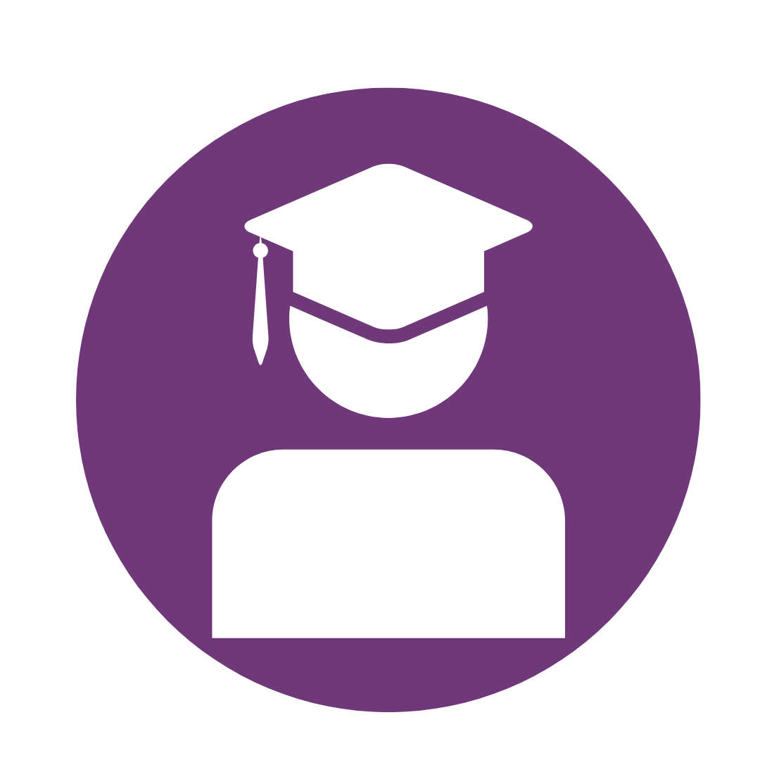 white student icon on purple circular background