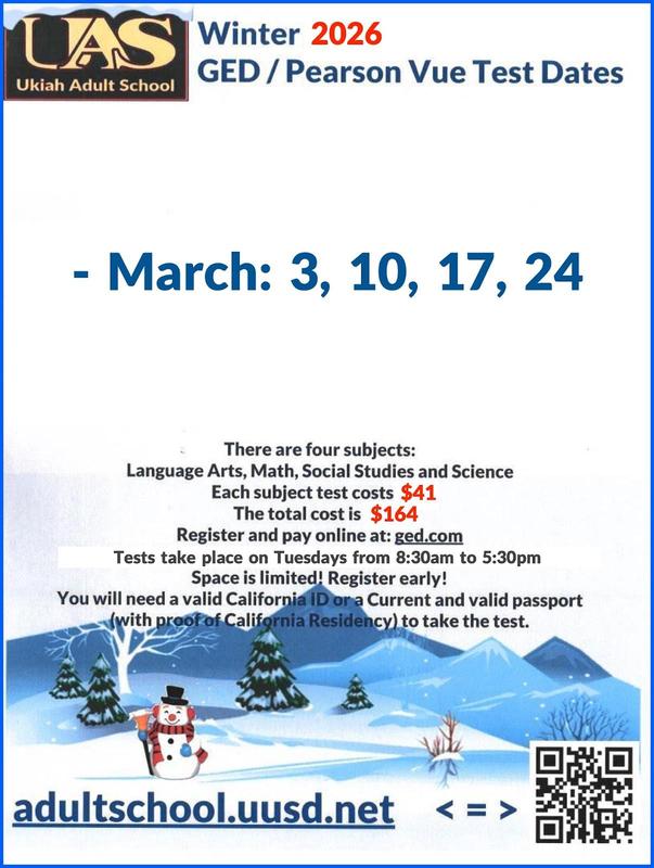 March 2026 GED / Pearson Vue test Dates poster.