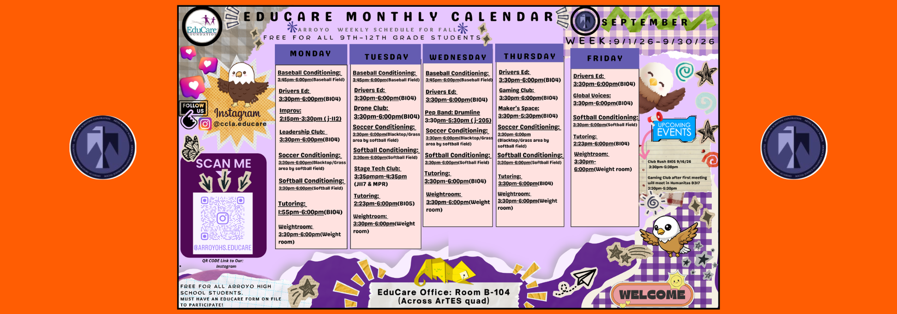 Afterschool EduCare Monthly Activity Calendar for September 2026
