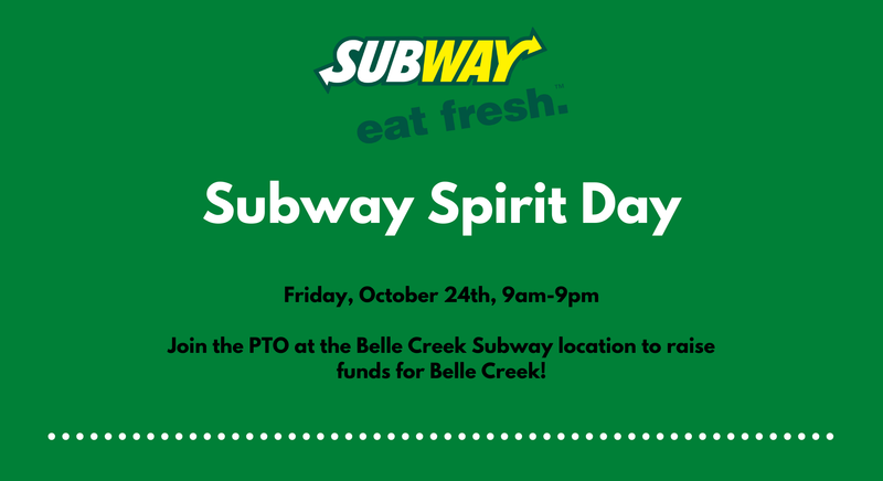 Subway logo on a green background. Text about Spirit Day.