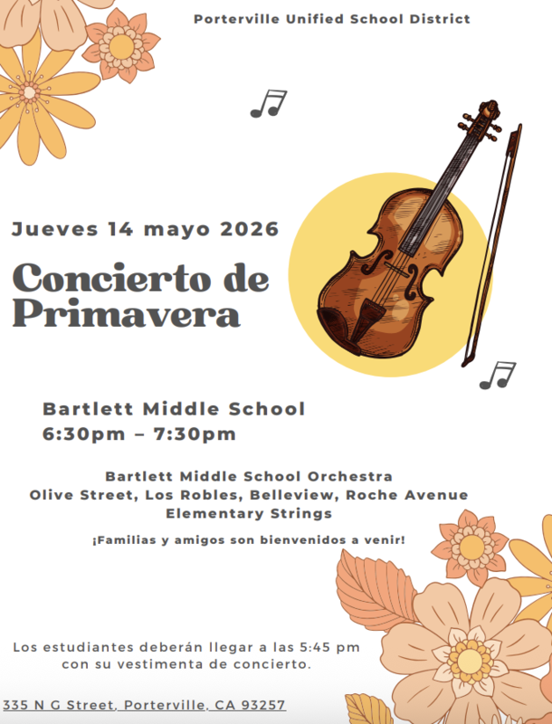 Span. Spring concert flyer; May 14 @ 6:30, @ Bartlett Middle