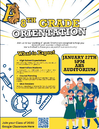 8th Grade Orientation for Coming Up Freshman @ Annapolis Auditorium on January 27th from 5:00-6:30