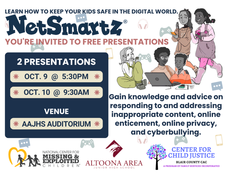 NetSmartz flyer of presentation dates:  October 9 at 5:30 PM and October 10 at 9:30 PM