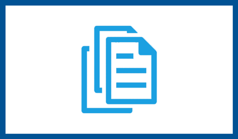 Two overlapping documents with lines and text in blue on a white background.