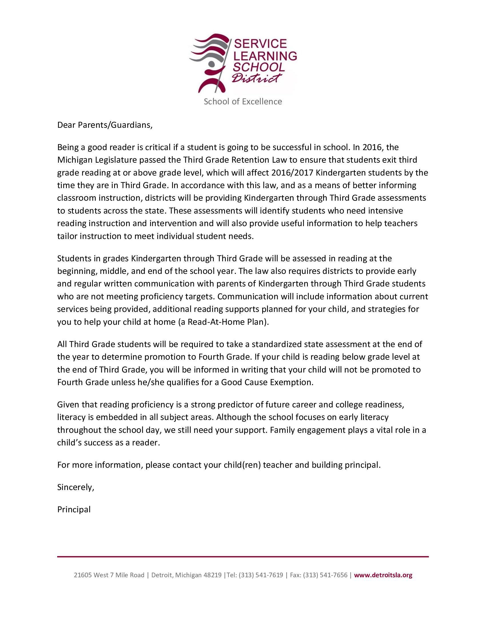 3rd Grade Reading Law Information Primary Academy Detroit Service Learning Academy