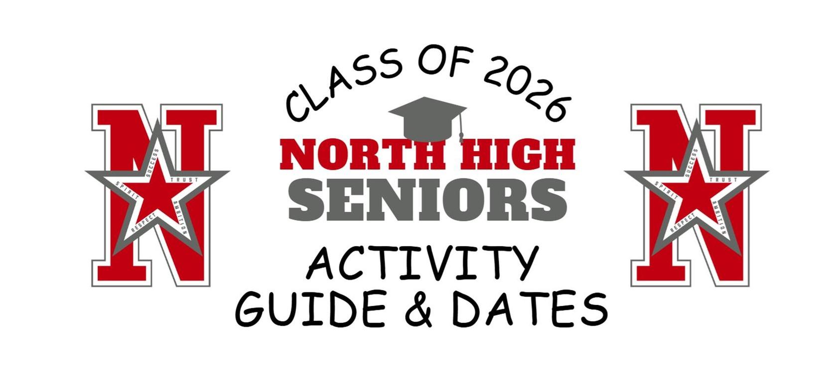 Class of 2026 North High Seniors activity guide featuring star and letter N decorations.
