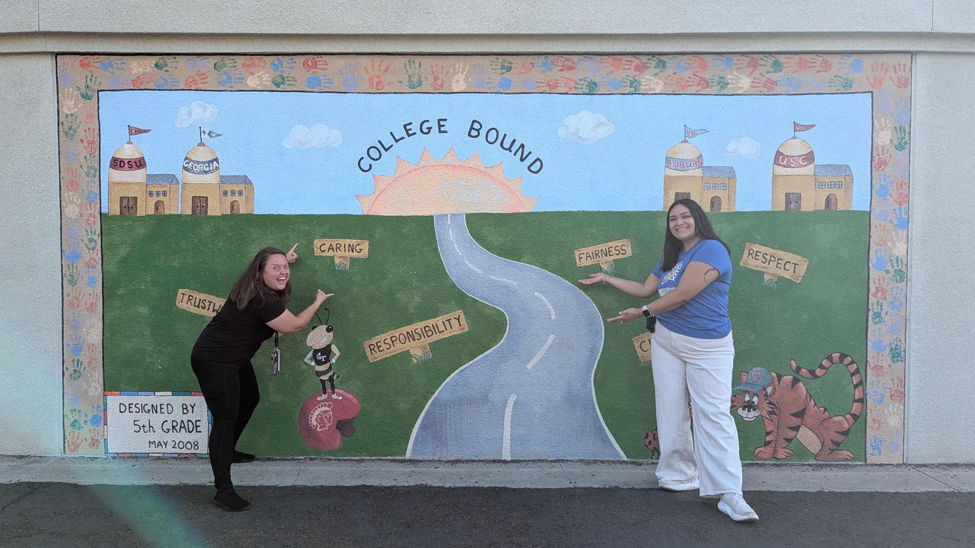 Counseling interns in front of College Bound mural