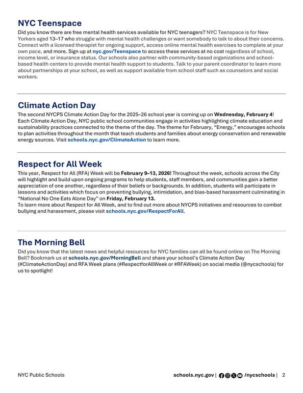 January 2026 NYCPS Family Letter- English