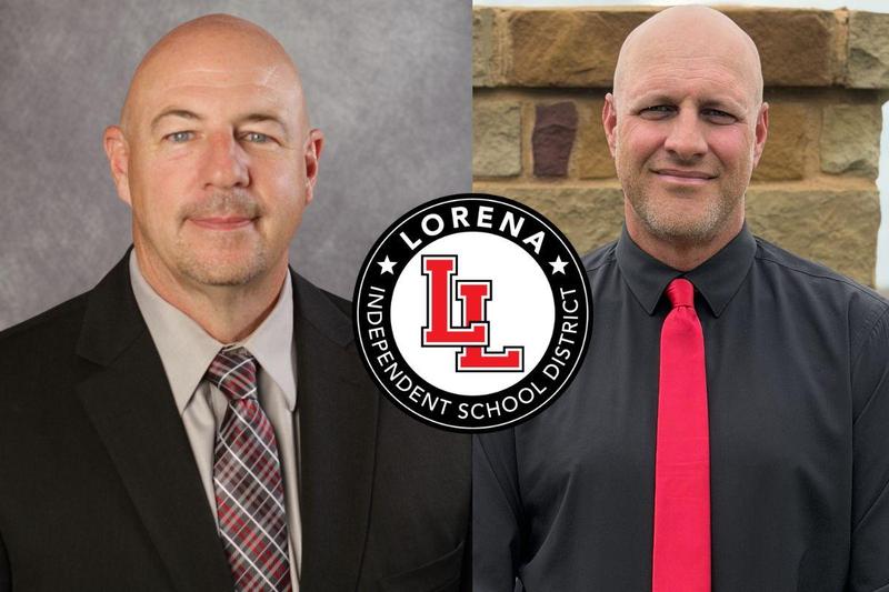 Two men in suits and ties with the Lorena Independent School District logo in the center.