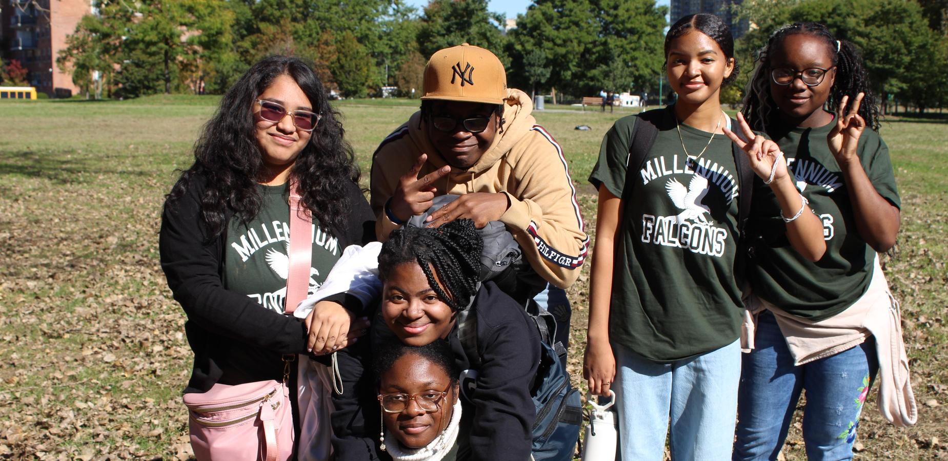 Students posing in the park