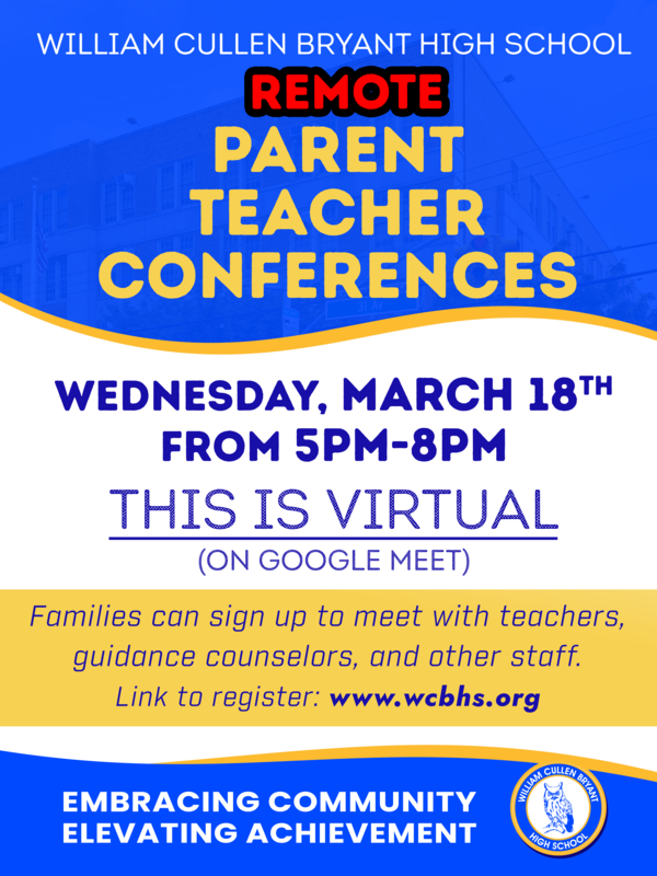 Remote parent teacher conference at 5:00pm - 8:00pm