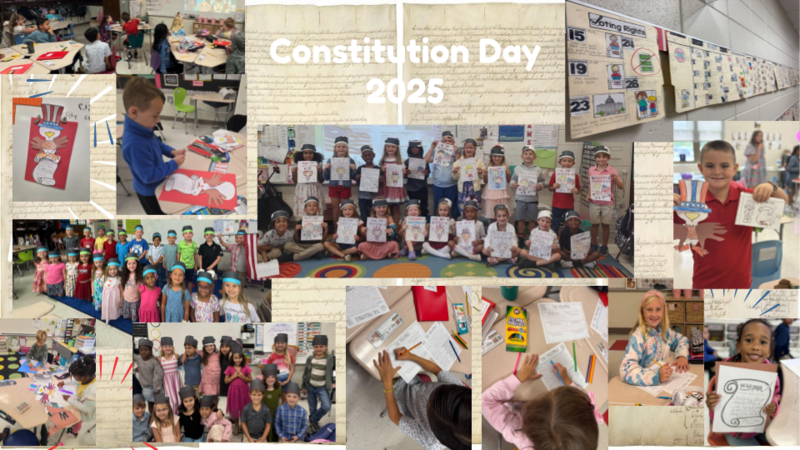 Students participating in Constitution Day activities with crafts and group photos.