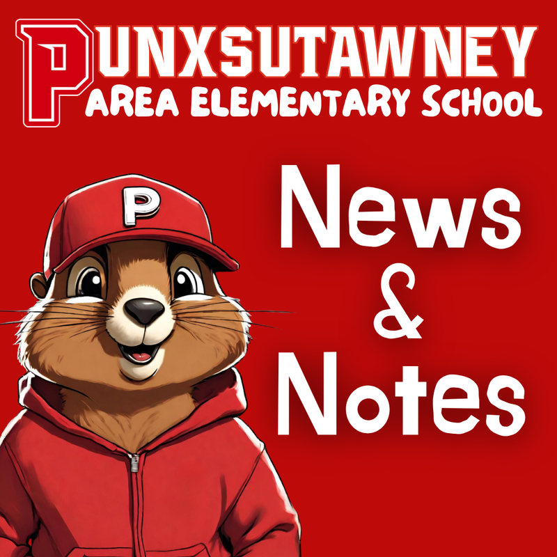 Red background with PAES Groundhog Mascot logo and white NEWS & NOTES text