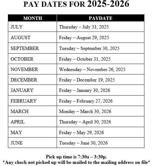 2025-26 Pay Dates
