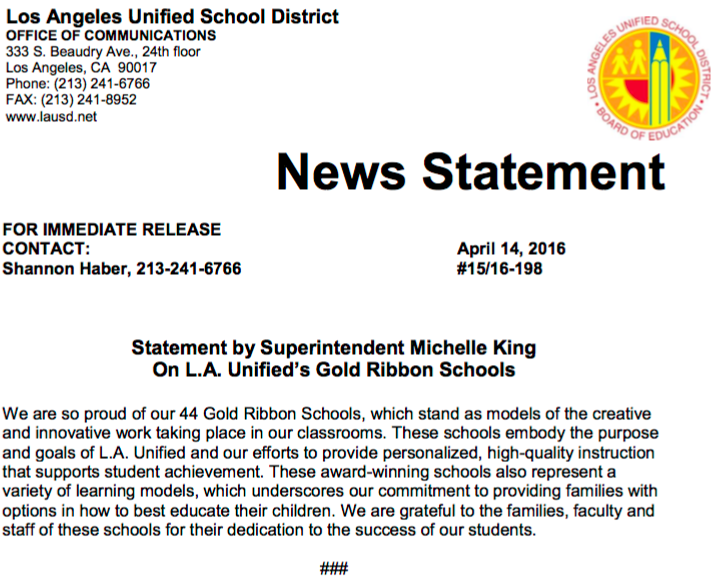 California Gold Ribbon School ABOUT OUR SCHOOL 10th Street Elementary