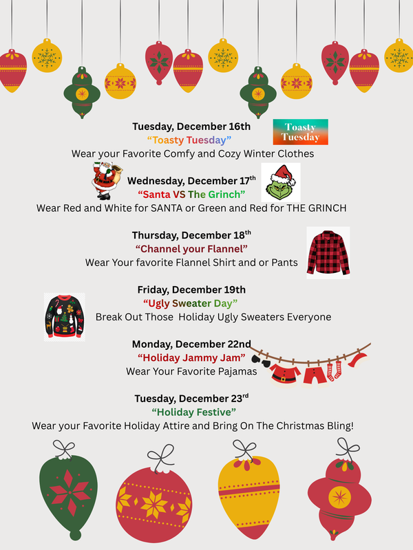 Holiday Spirit Week Information-Washington School