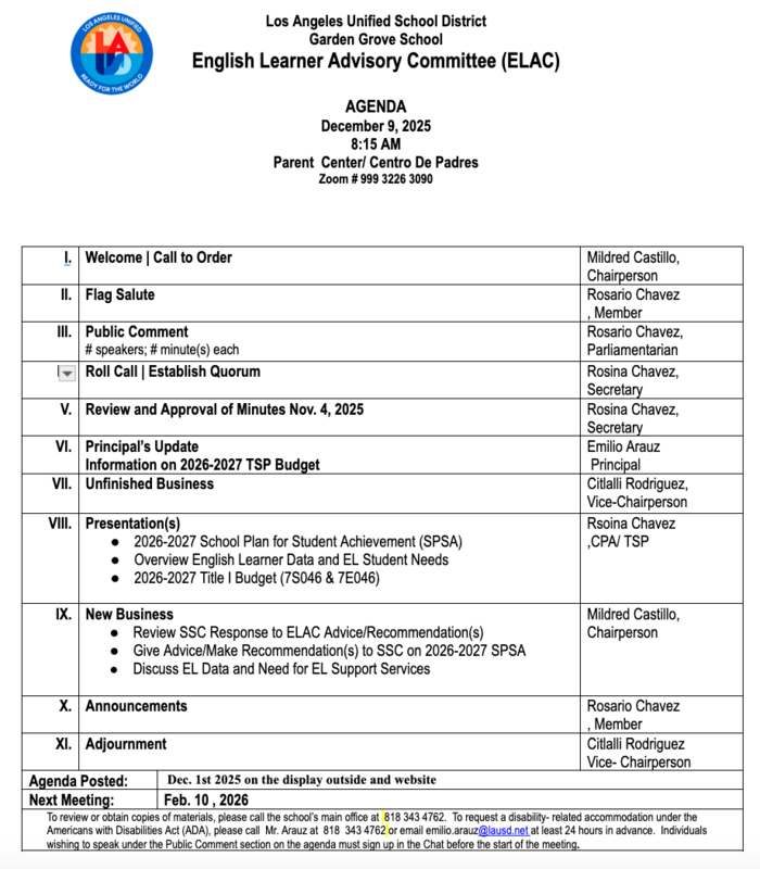 ELAC Meeting 12.8.25