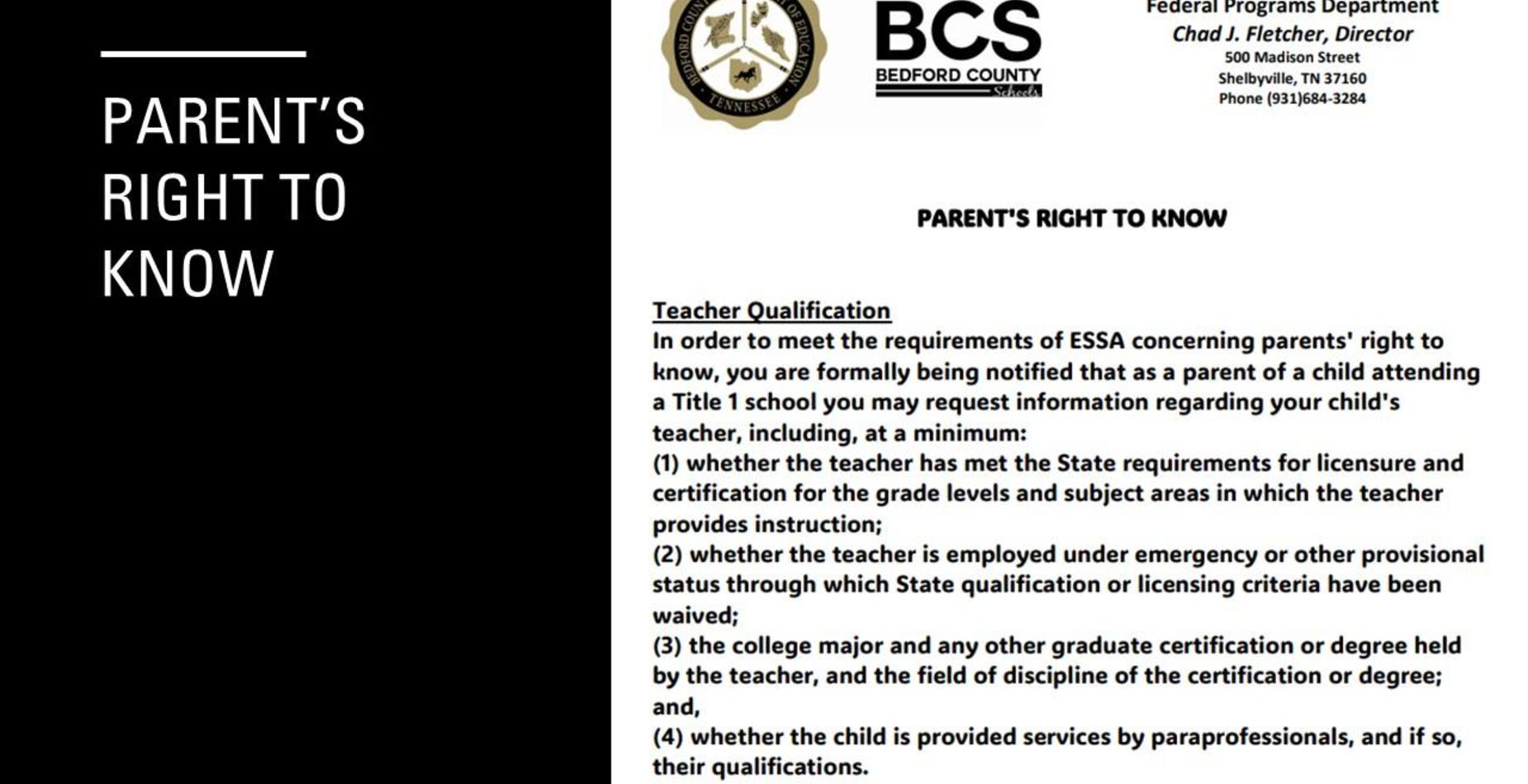 Parents right to know