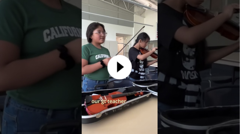 YouTube thumbnail with students readying their violins to play.