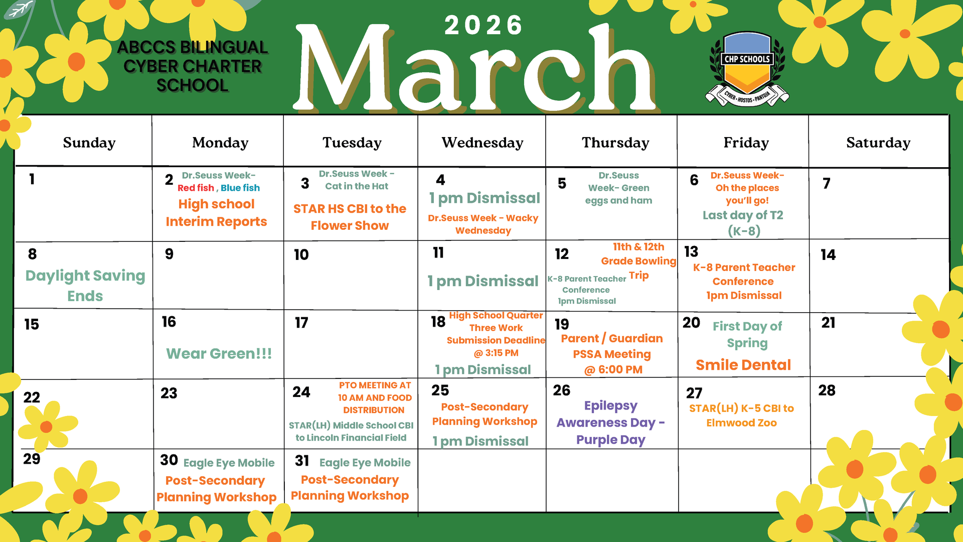 March Calendar English