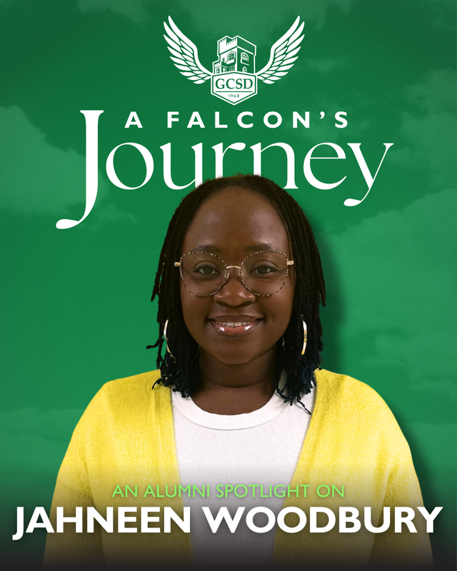 Jahneen Woodbury with Falcon's Journey logo featured