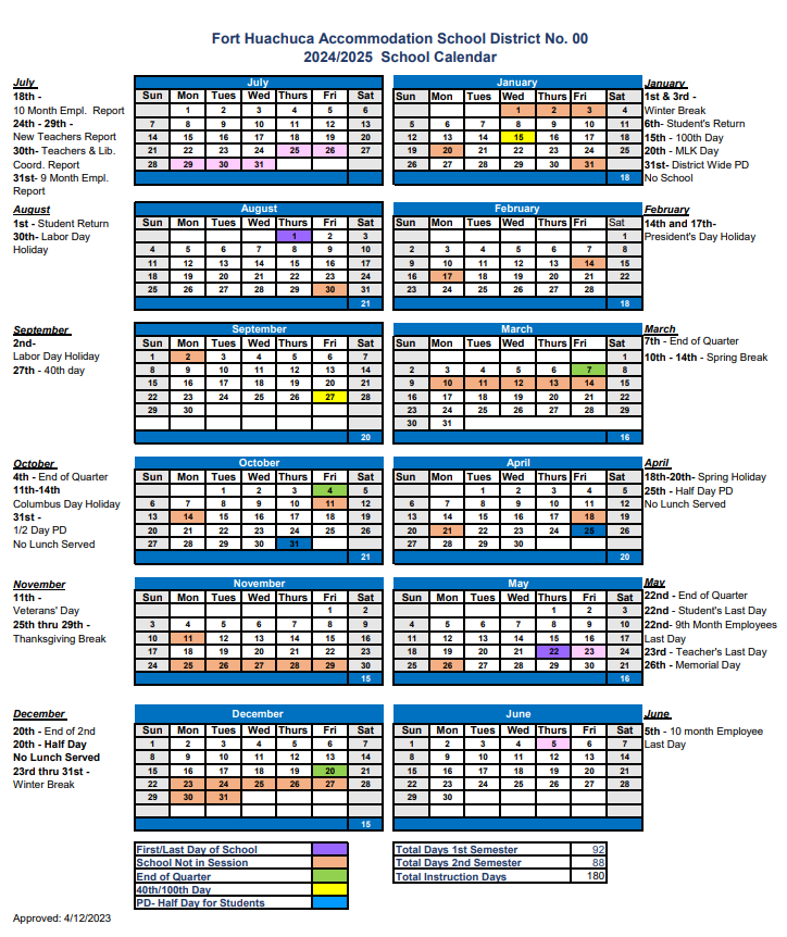 School Year Calendar – About Us – Fort Huachuca Accommodation Schools