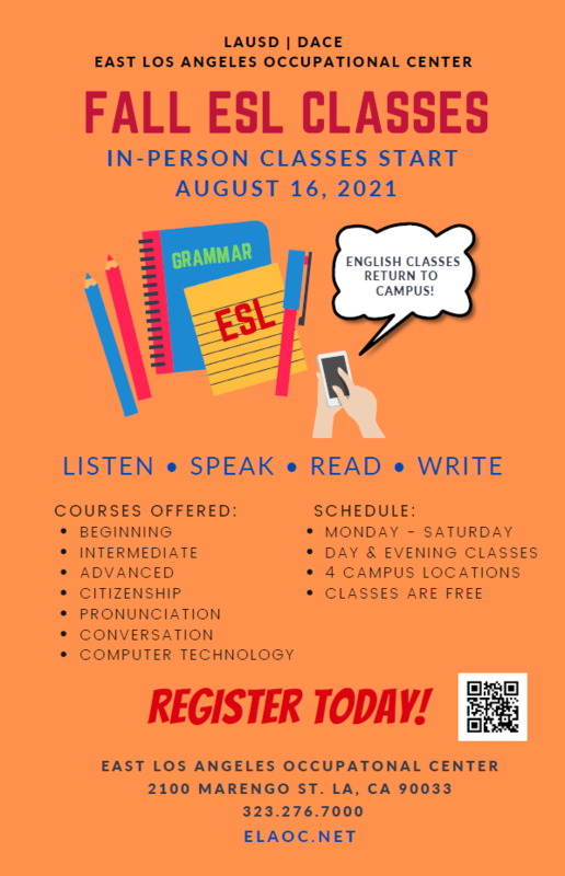 Fall ESL Classes at ELAOC Campus