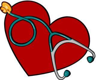 Graphic showing a red heart with nurse supplies
