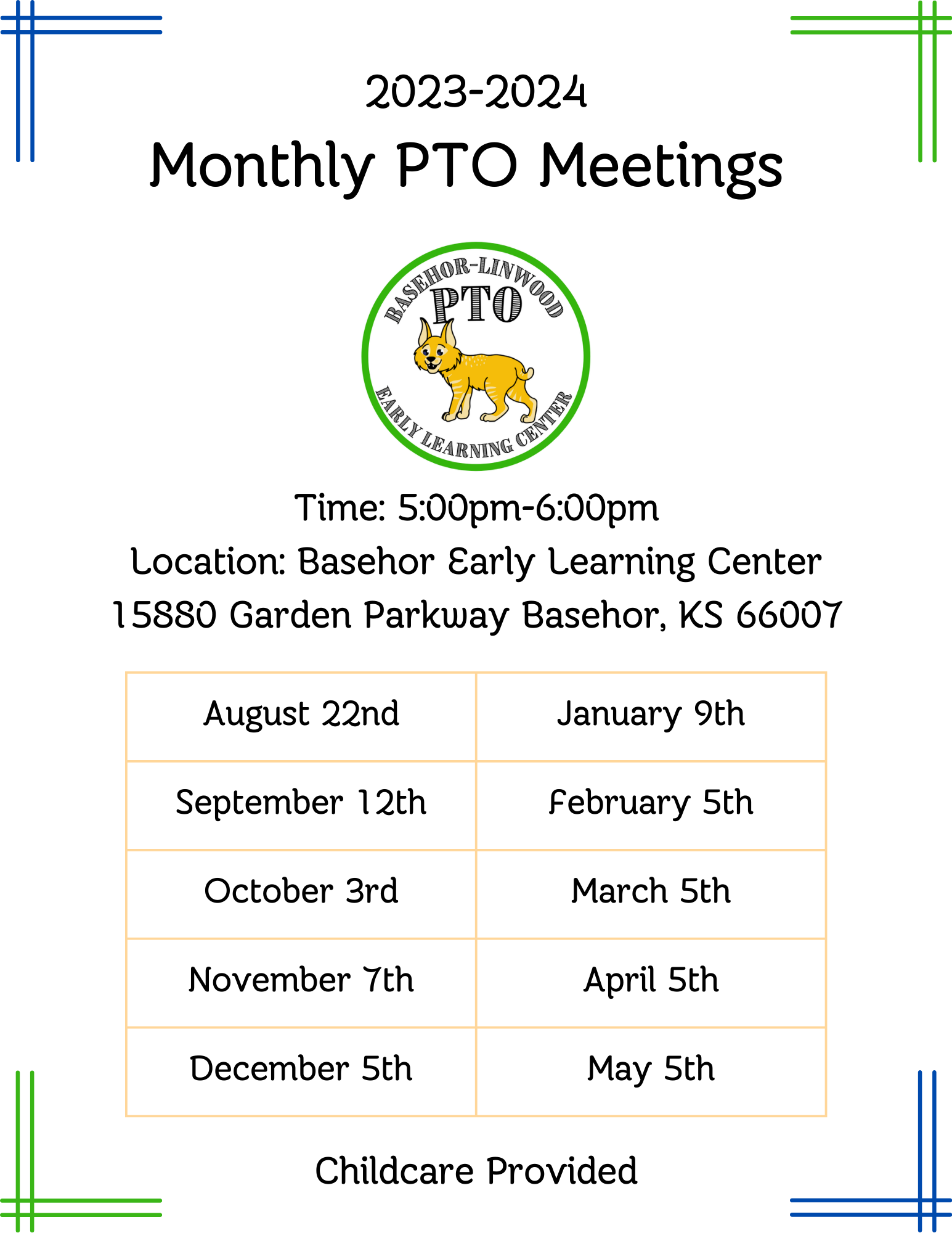 Meetings & Events Schedule BasehorLinwood ELC PTO BasehorLinwood