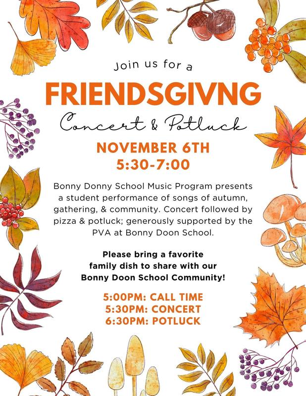 Friendsgiving Concert & Potluck, Thursday, November 6th 5:30-7:00