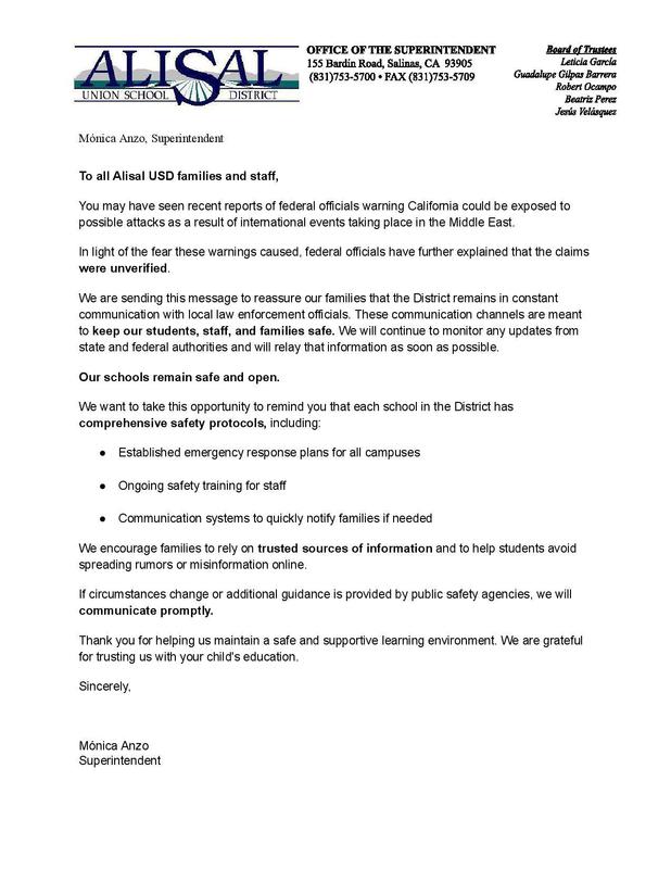 Message about Middle East on letterhead