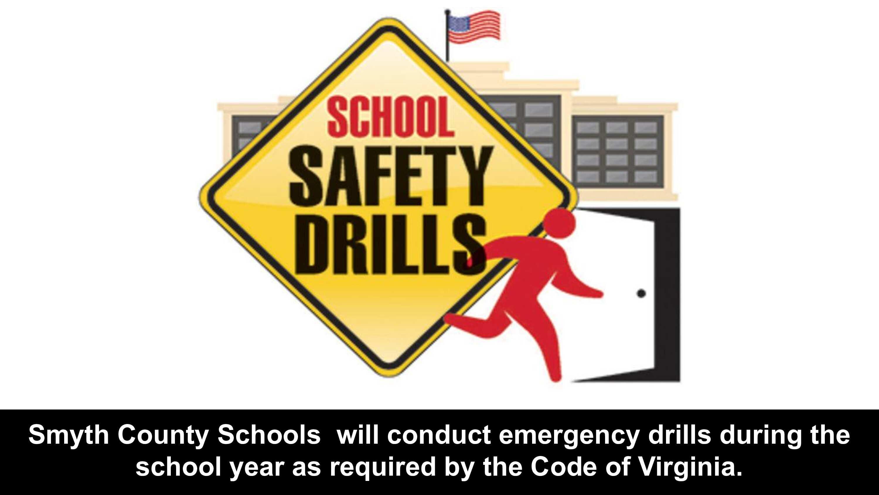 Graphic with a warning sign that drills are conducted