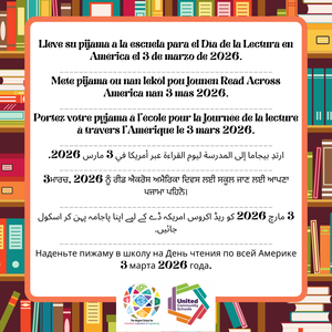 book boarder on flyer for read across america day in multiple languages