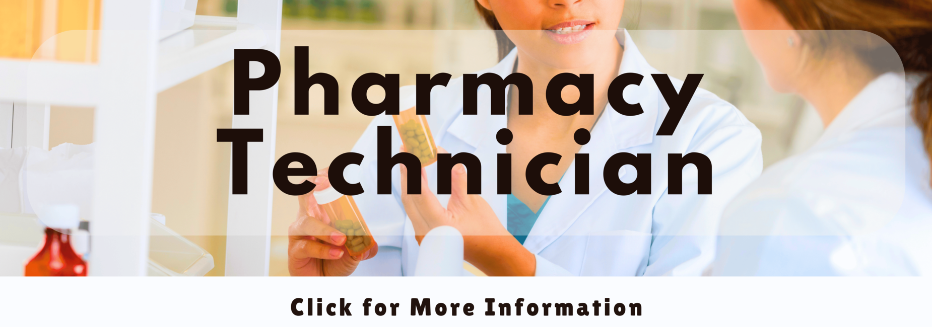 Pharmacist holding a pill bottle while speaking to a patient, labeled &ldquo;Pharmacy Technician.&rdquo;