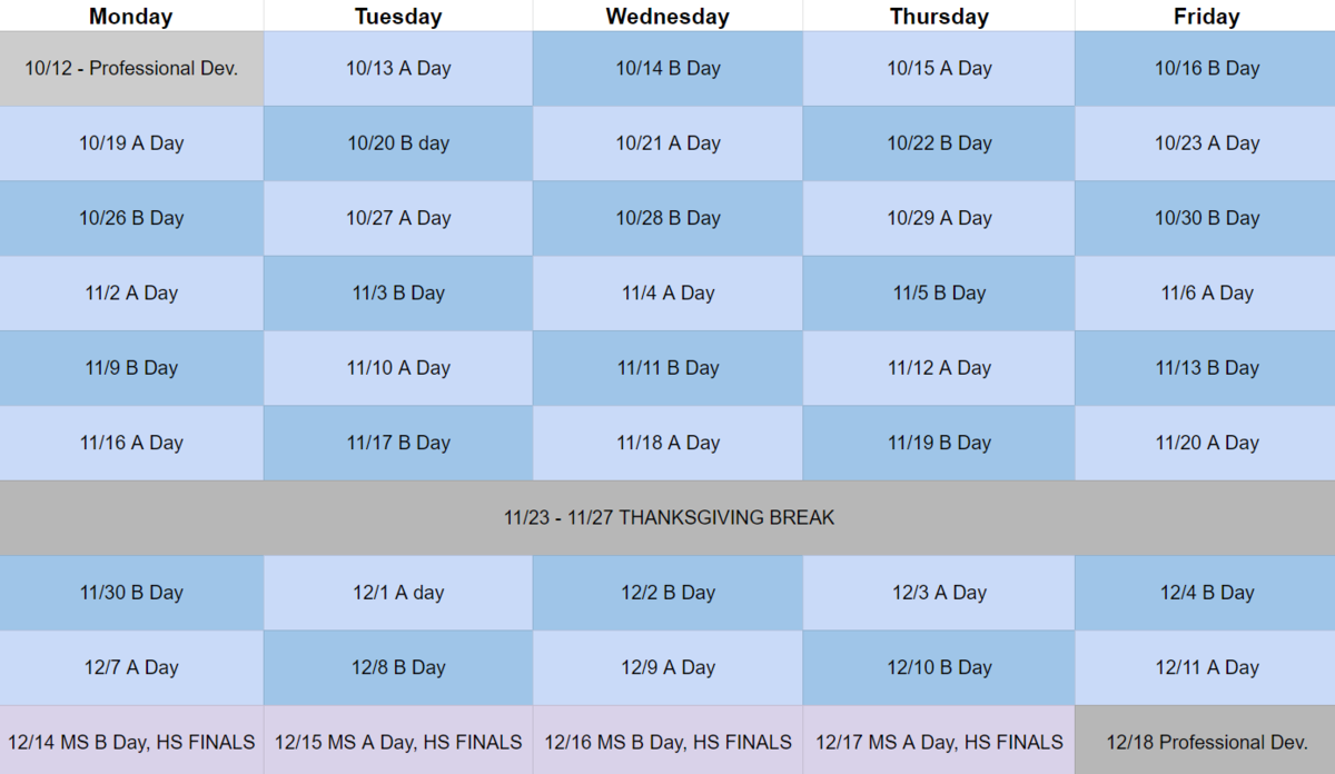 A/B Block Schedule