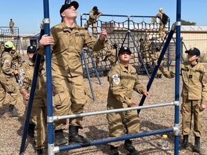 Porterville Military Academy cadets navigate the obstacle course during the 2025 PMA Entrance Camp.
