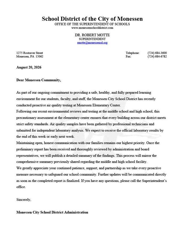Letter from Dr. Motte, Superintendent 8/20/2026 Featured Photo
