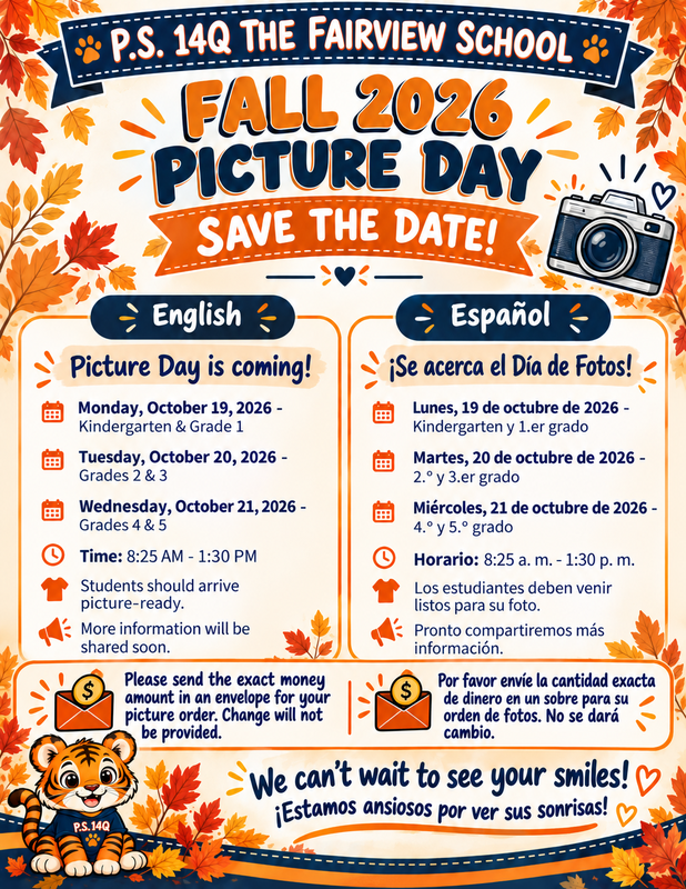 orange white picture day flyer for parents